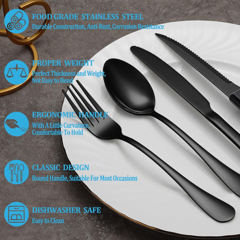 MUTNITT black flatware set dining forks deliver balanced weight for comfortable use.