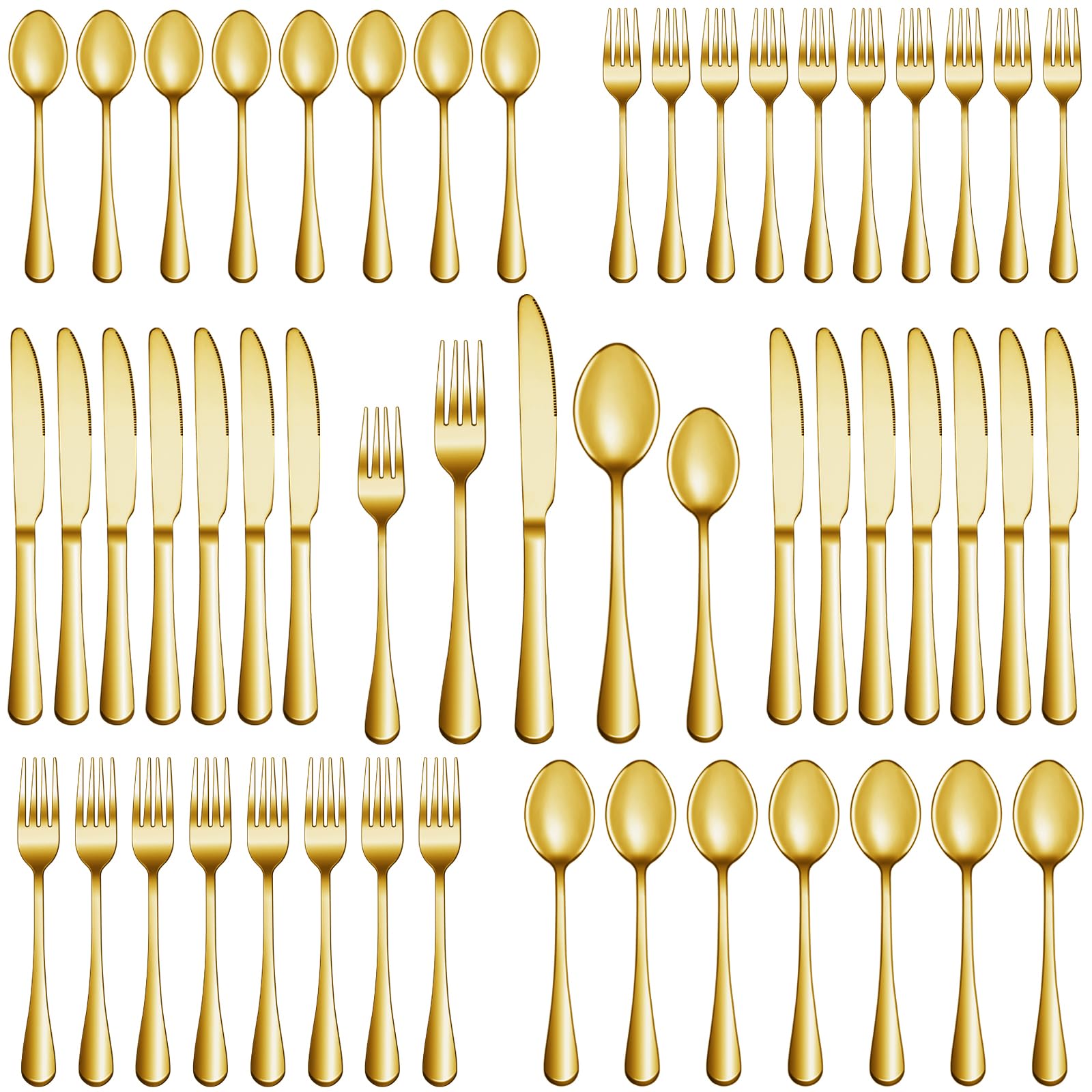 MUTNITT gold silverware set for six in front view with a polished finish