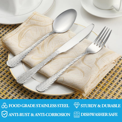 MUTNITT hammered silverware set dinner knives — robust build resists bending during meals.
