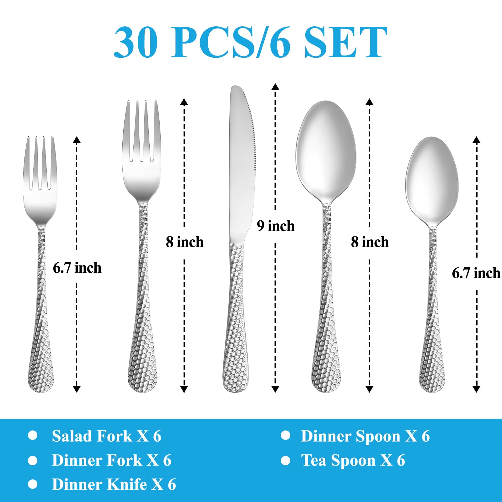 MUTNITT hammered silverware set dinner spoons — smooth mirror polish for elegant table setting.