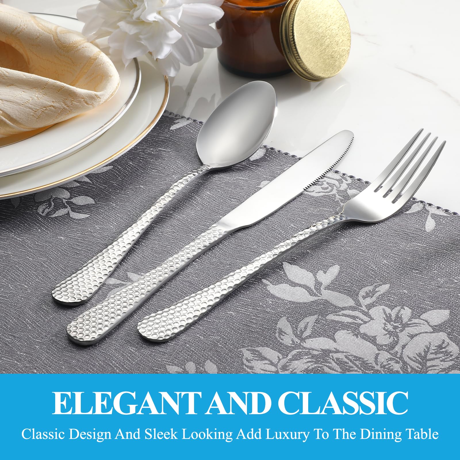 MUTNITT hammered silverware set dishwasher safe — easy cleaning for busy homes.