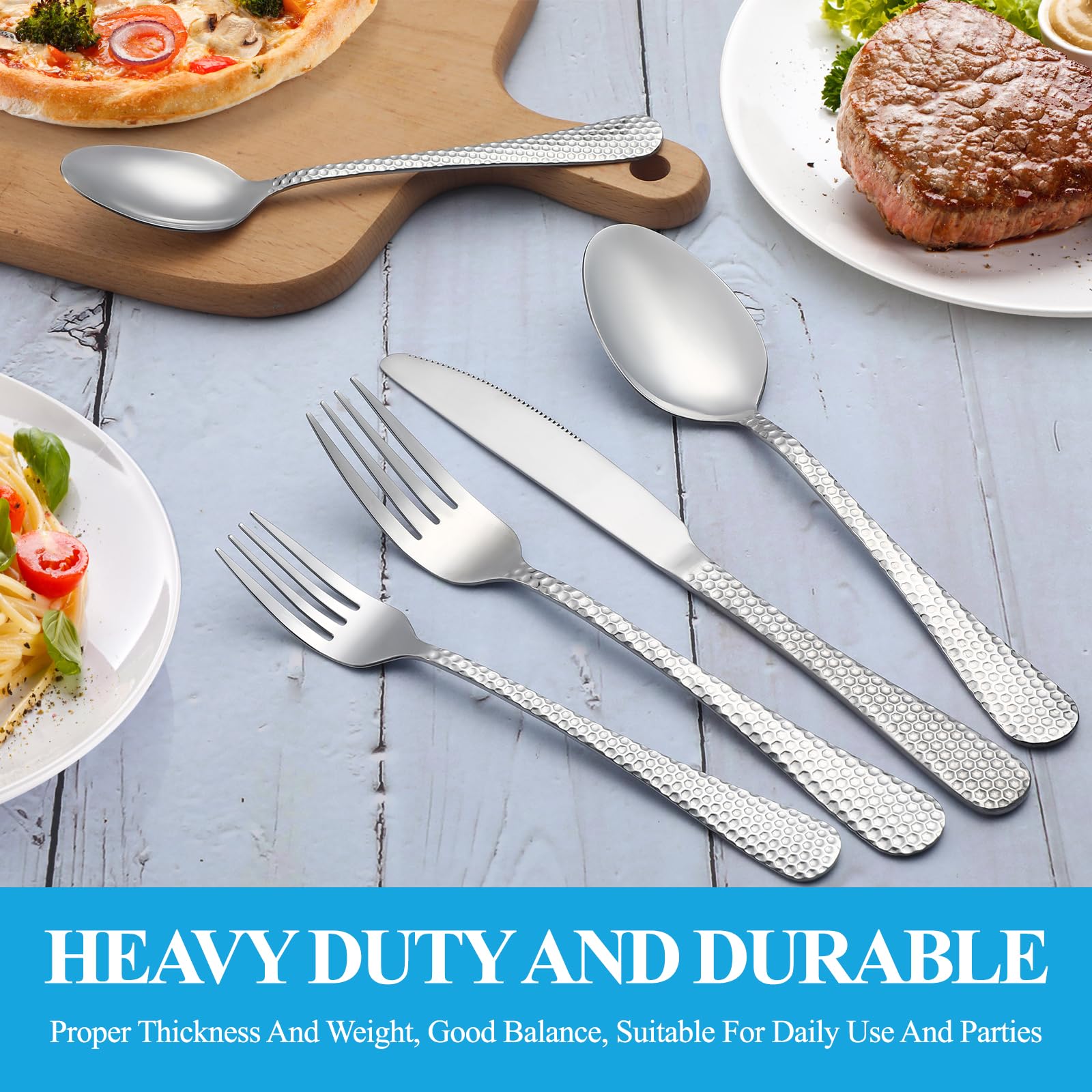 MUTNITT hammered silverware set elegant display — adds premium look to any table setting.