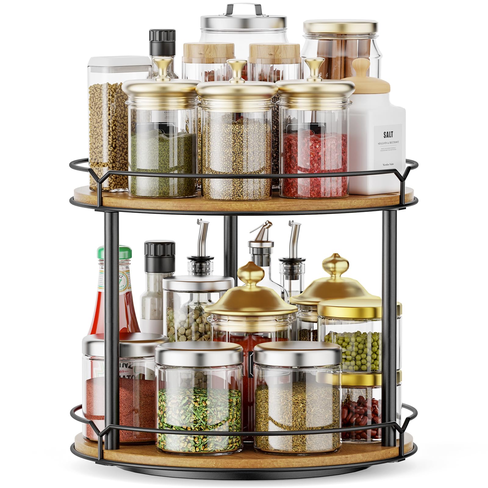 MUTUALUS 12.4-inch Lazy Susan top view shows two-tier rotating spice rack for organized storage