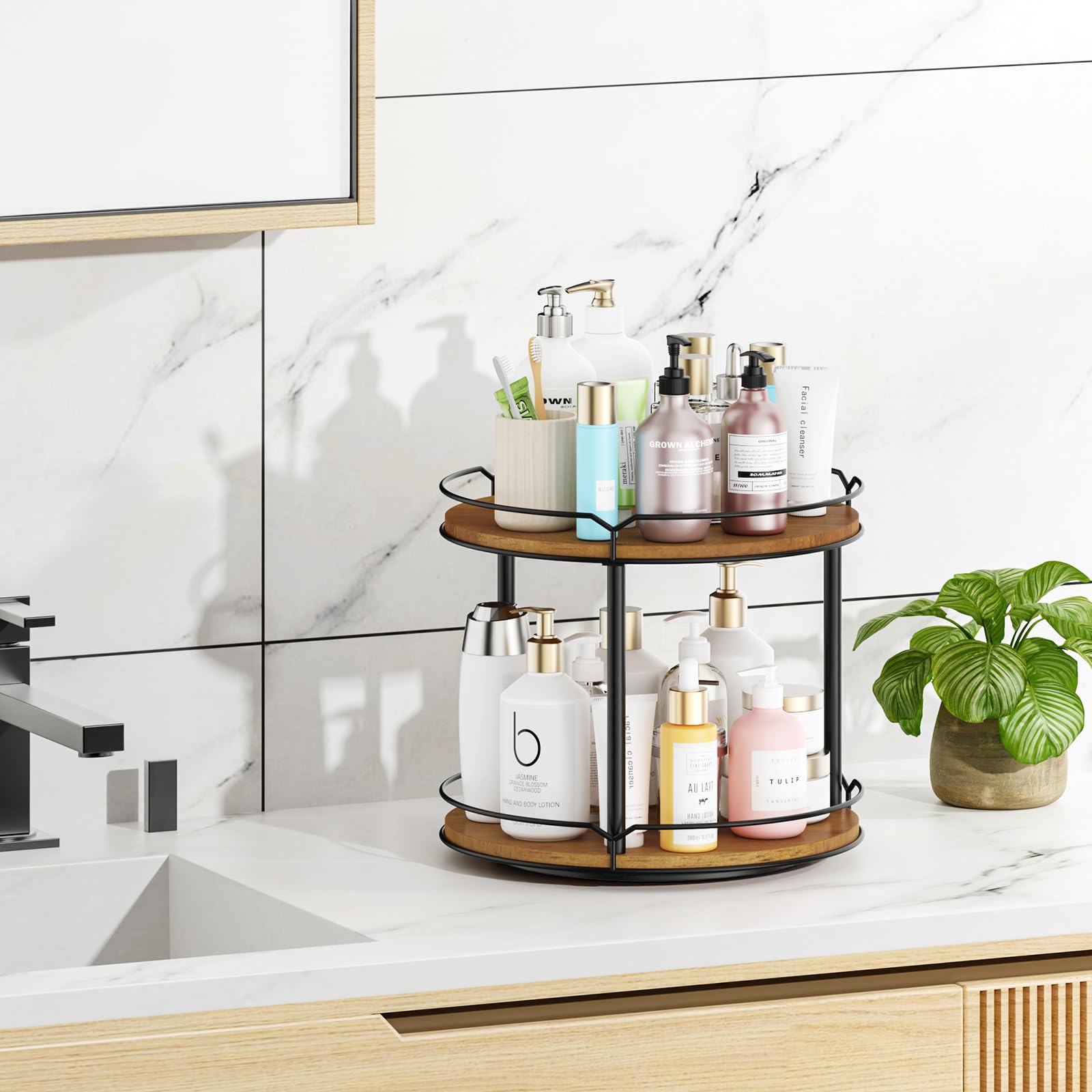 MUTUALUS kitchen countertop organizer spins smoothly for convenient display