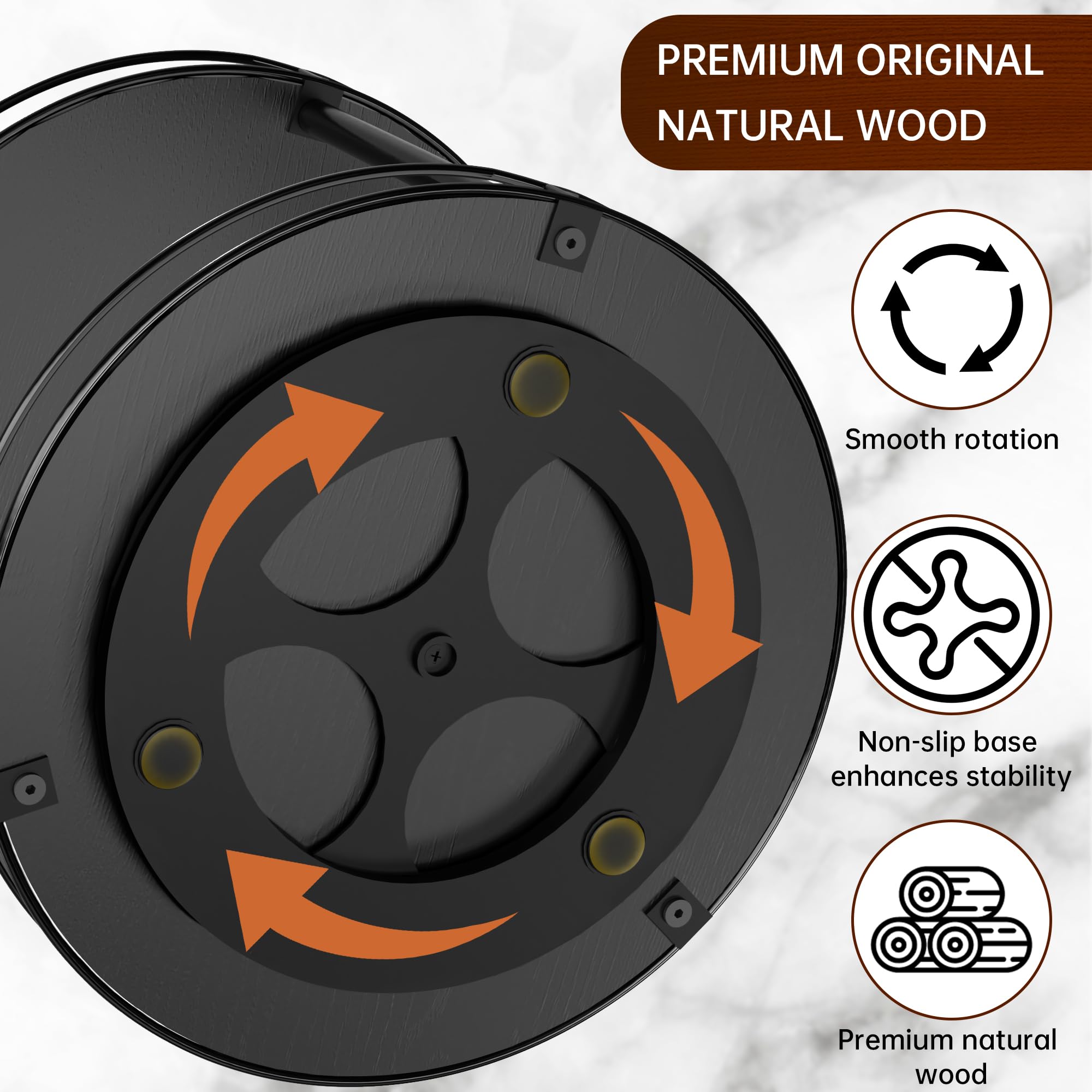 MUTUALUS wooden rotating base close-up highlighting raised edges for item stability