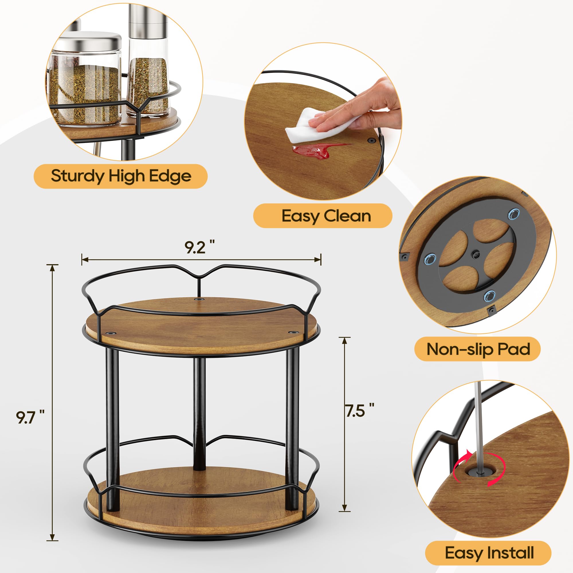 MUTUALUS wooden spice rack turning tray for spices or toiletries.