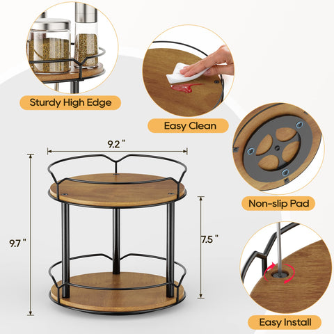 MUTUALUS wooden spice rack turning tray for spices or toiletries.