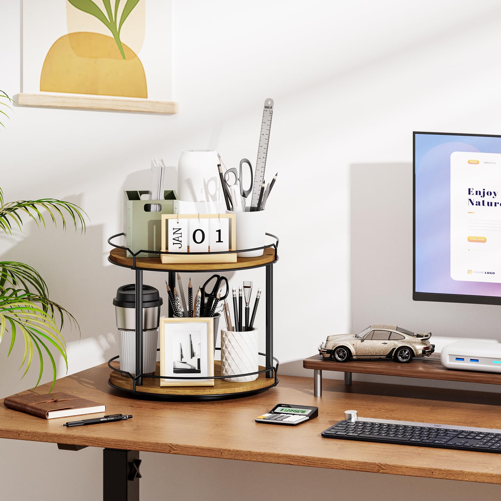 MUTUALUS vanity storage spin tray keeps toiletries within easy reach