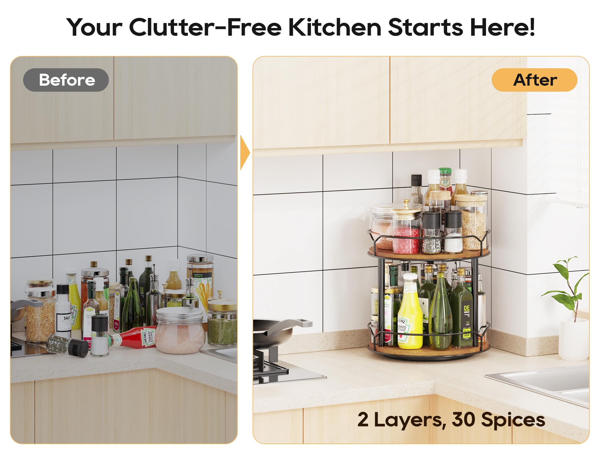 MUTUALUS wooden rotating organizer ideal for cabinet storage and tidy surfaces.