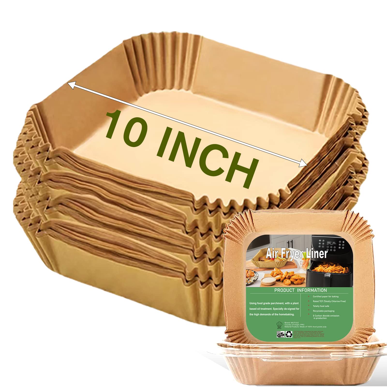 Mutvle 10-inch square air fryer liner for large baskets reduces mess.