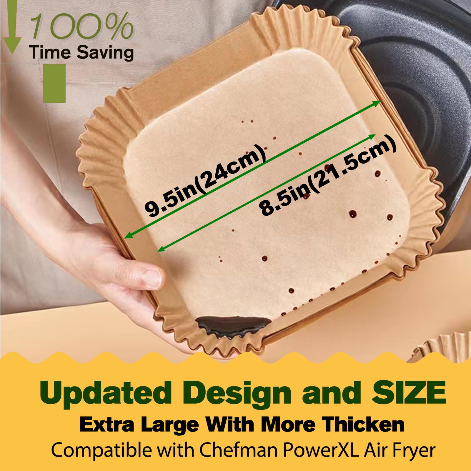 Mutvle bowl-shape liners for easy placement and no-tear lifting during cooking.