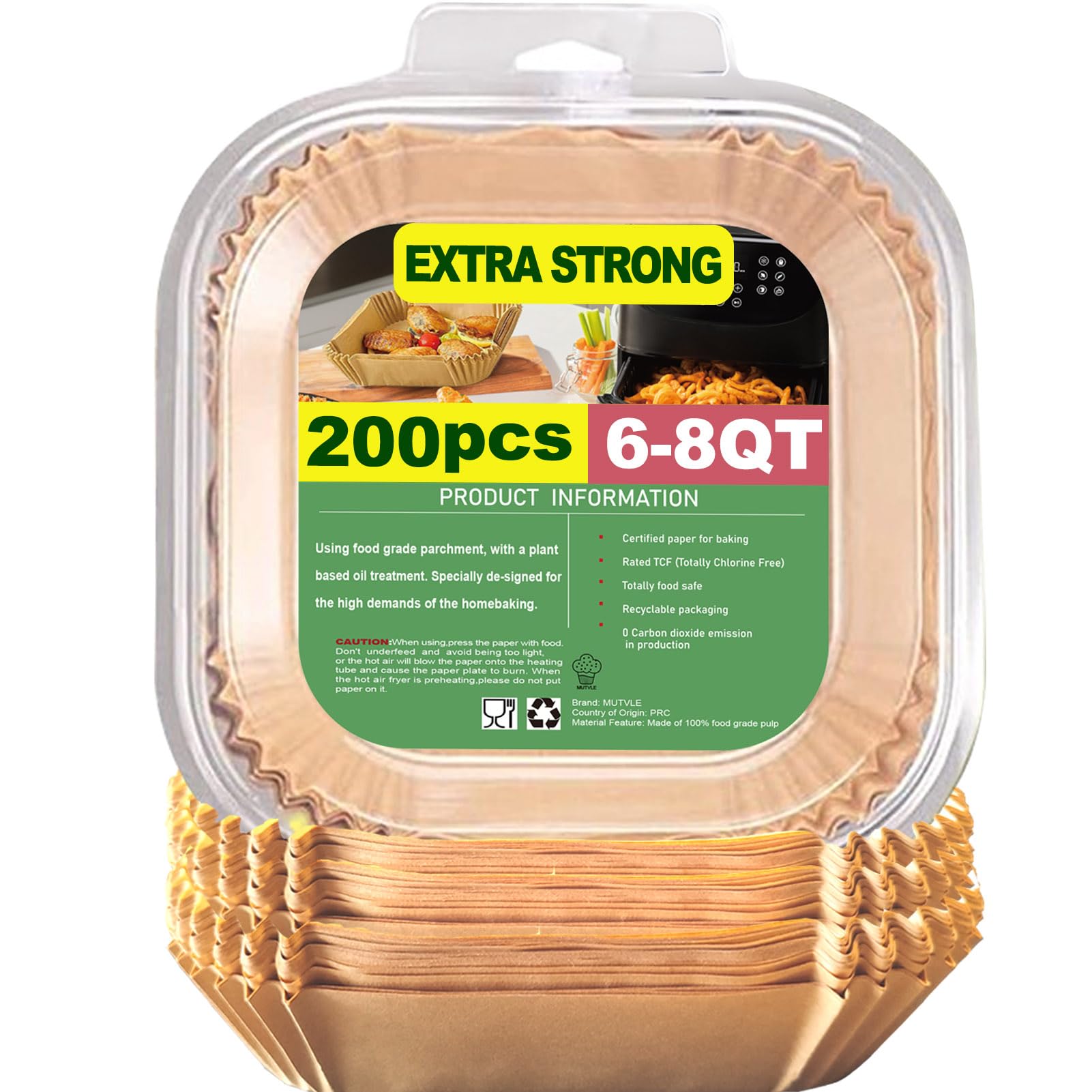 Mutvle Chefman 6qt liners packaging shows 200 pieces for easy meal prep.