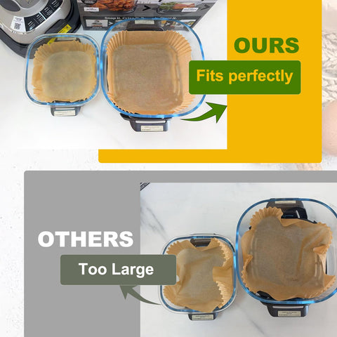 Mutvle Ninja Crispi liners ready to use in glass air fryer for quick meals.