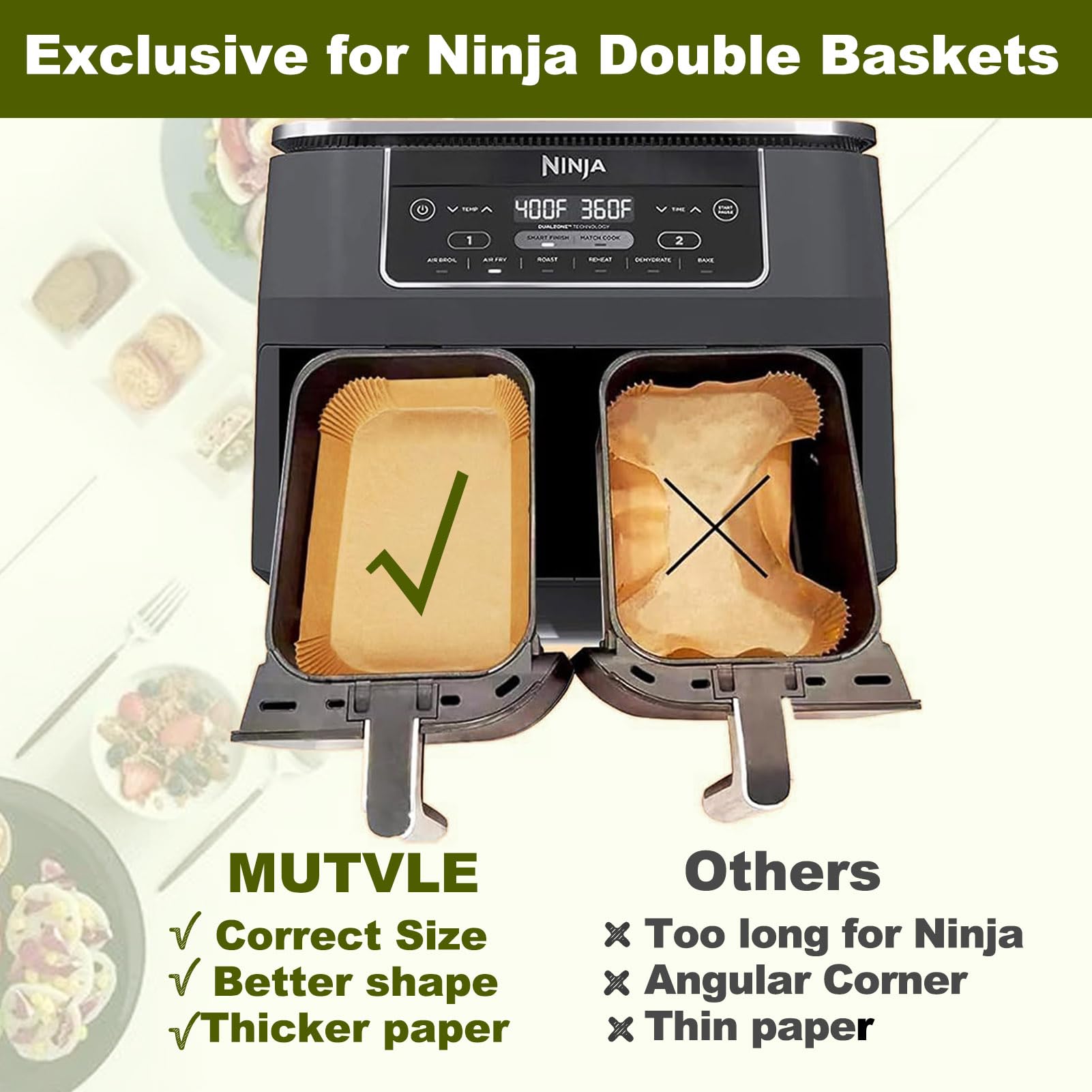 Mutvle liners compatible with Ninja DZ201 for easy use and cleanup.