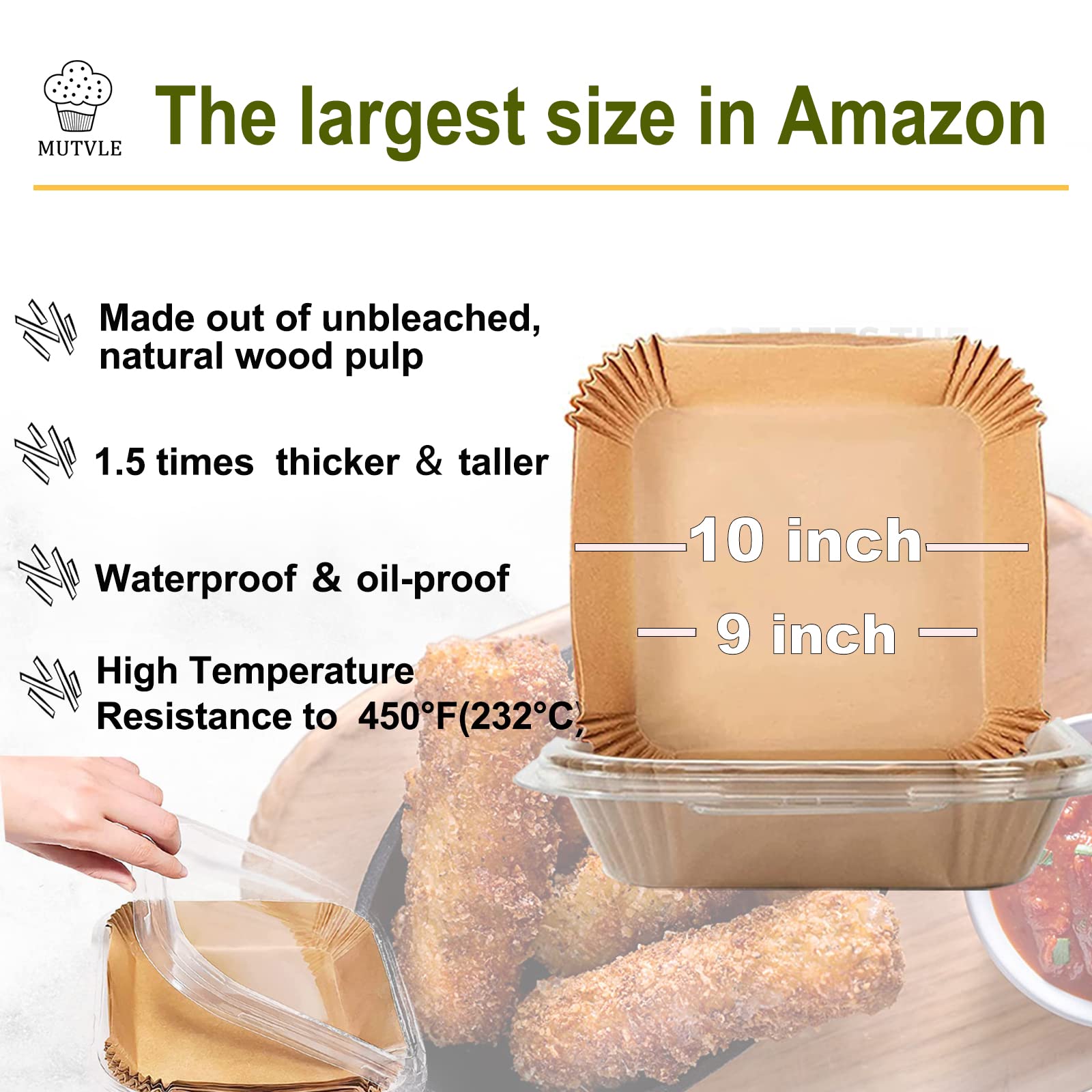 Mutvle XXL 100-piece pack of non-stick parchment liners for quick meals.