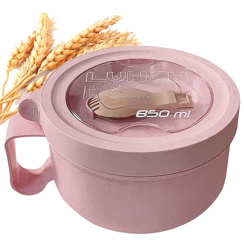 MUUBOOX pink wheat straw ramen bowl front view shows portable, microwave-ready design