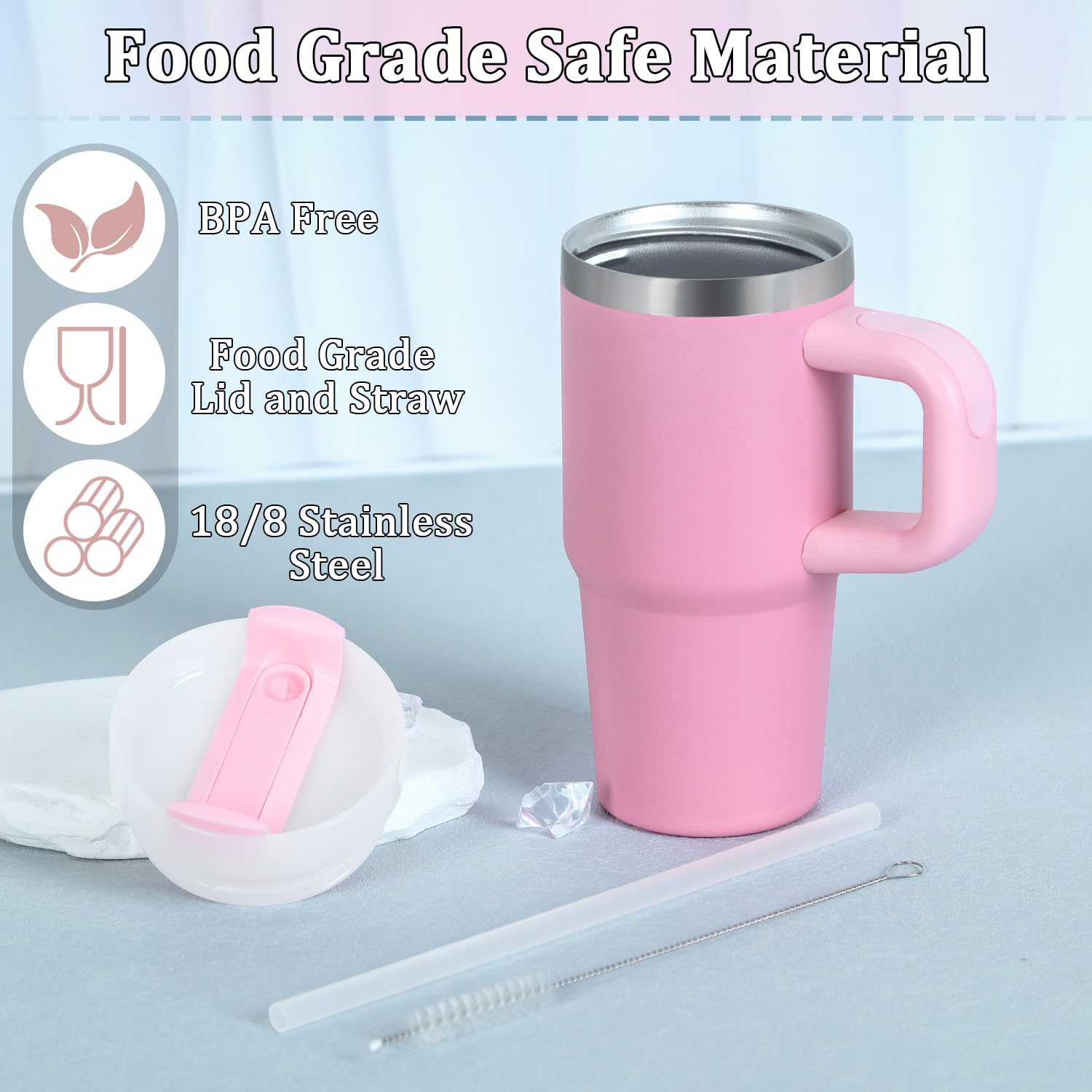 Muwnrol vacuum-insulated tumbler keeps cold drinks refreshing during long car trips.