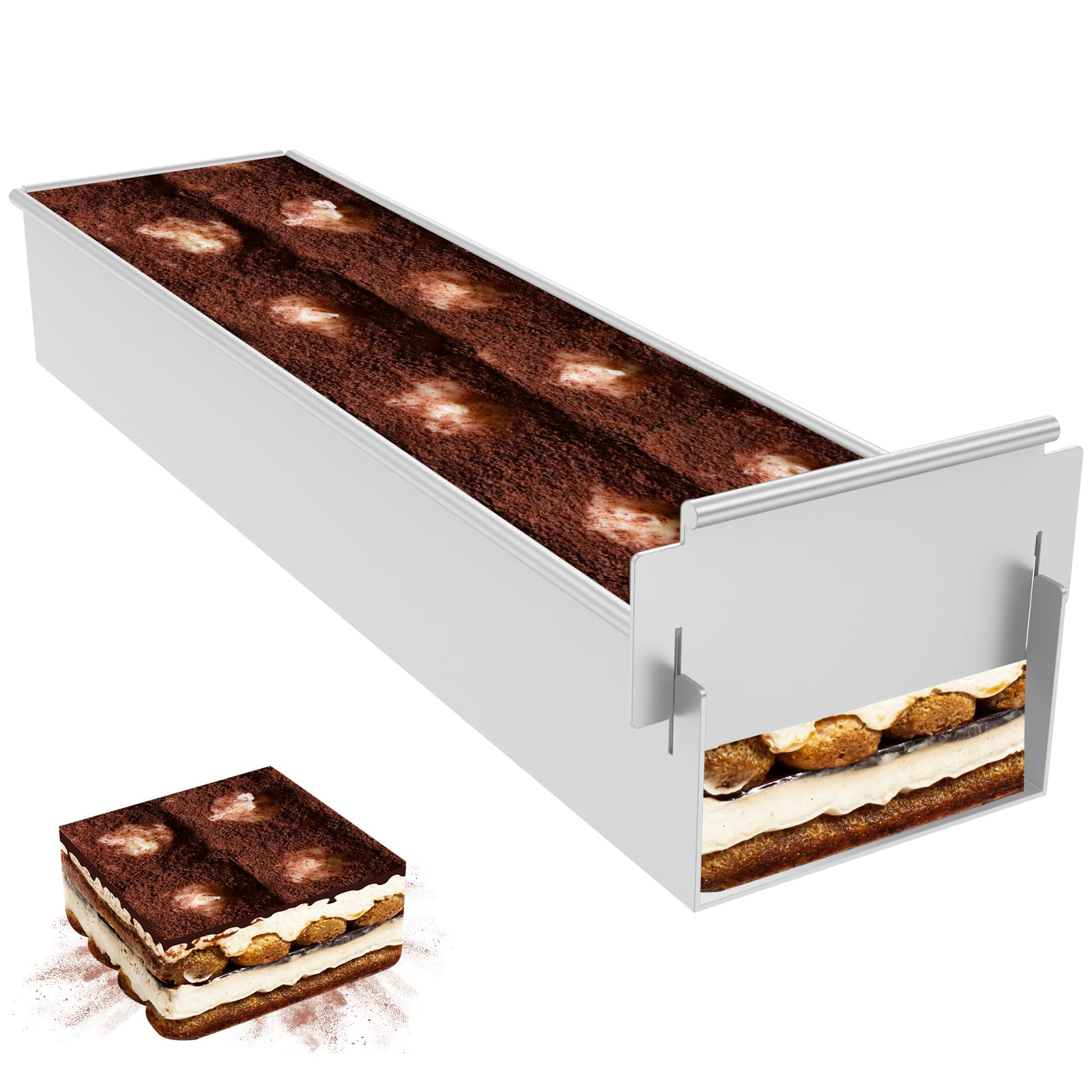 Muyoka nonstick rectangle cake pan outer view for effortless cake release.