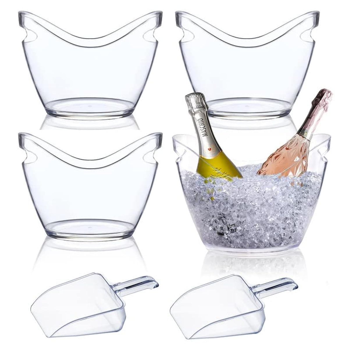 mwellewm beverage tubs 4L clear with scoops on party table for easy serving