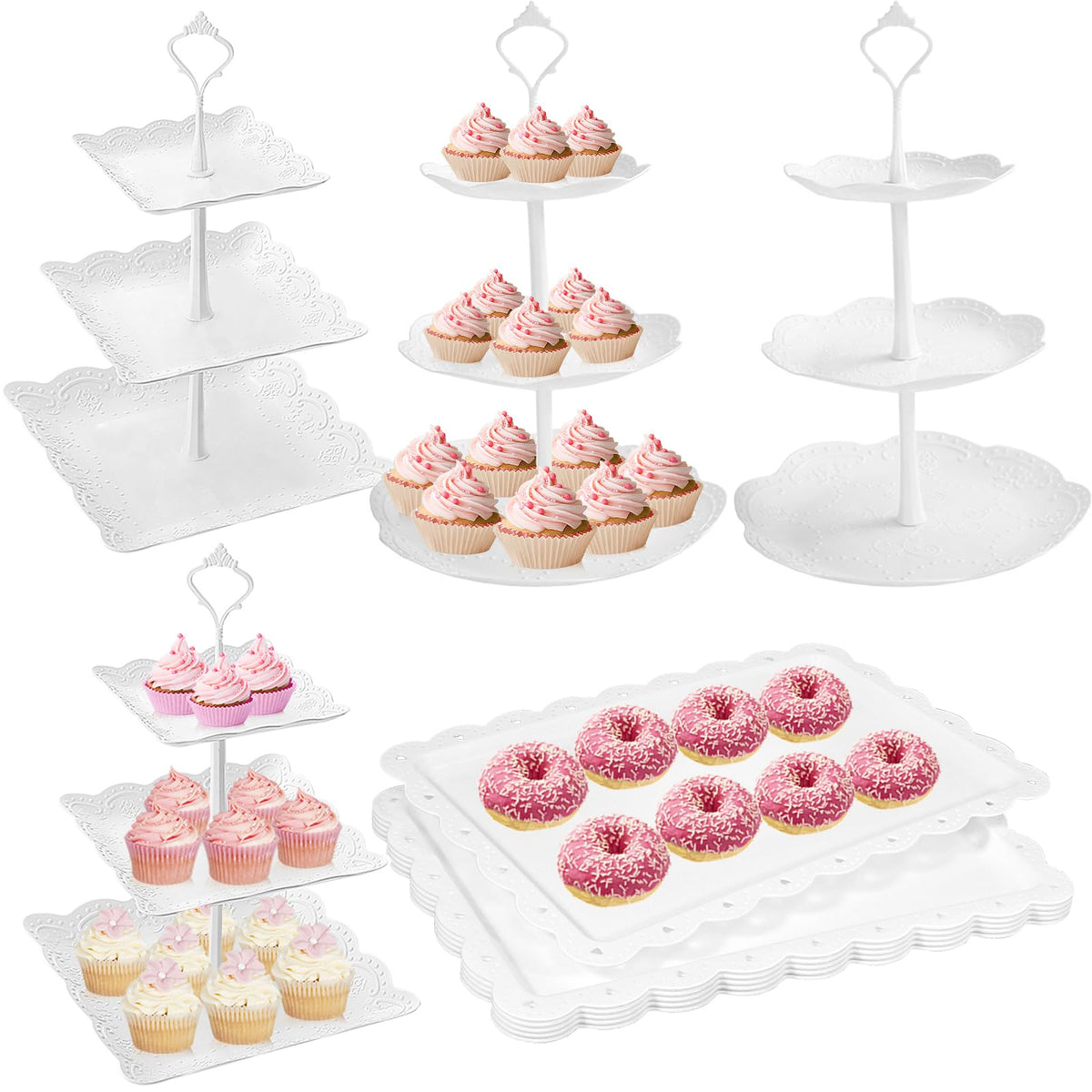 MWellewm four three-tier stands white for elegant dessert display at events