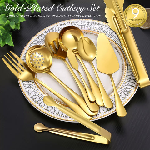 MWELLEWM gold serving spoons close-up highlighting smooth balance and sturdy grip.