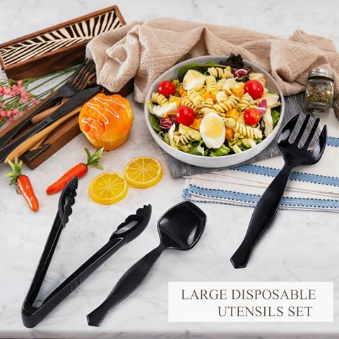MWELLEWM heavy-duty black utensils for durable event serving.
