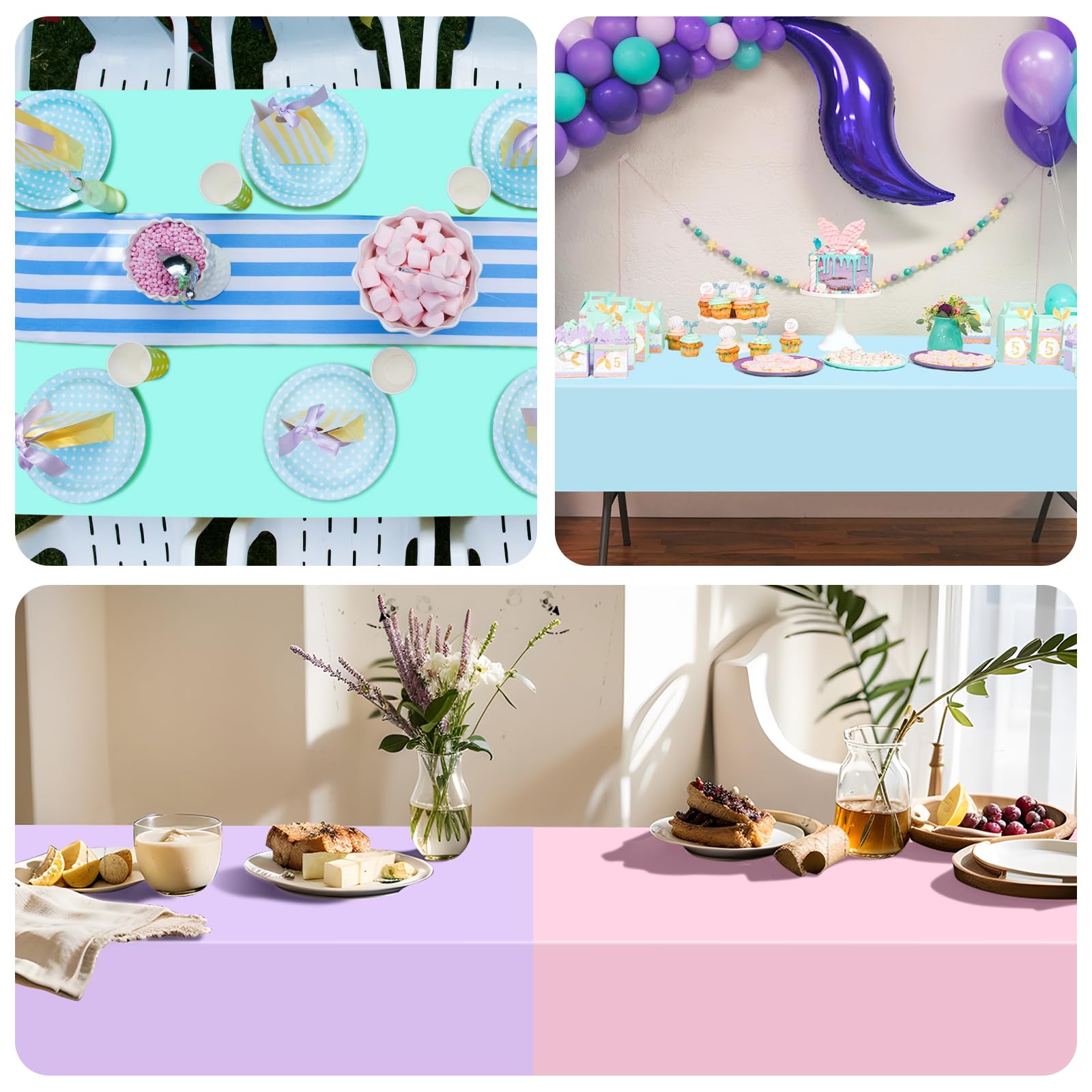 mwellewm light pink and blue tablecloth close-up, waterproof and stain-resistant for easy cleanup
