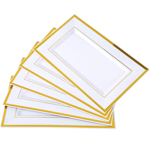 Mwellewm white gold-rim rectangle trays for dessert service at parties.