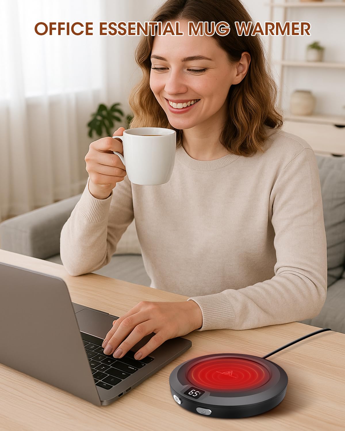 MXMZHXU mug warmer 12 hour timer display on desk
