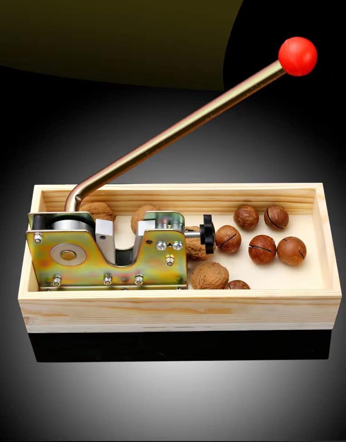 MxTong manual nutcracker in action cracking nuts effortlessly with minimal effort.