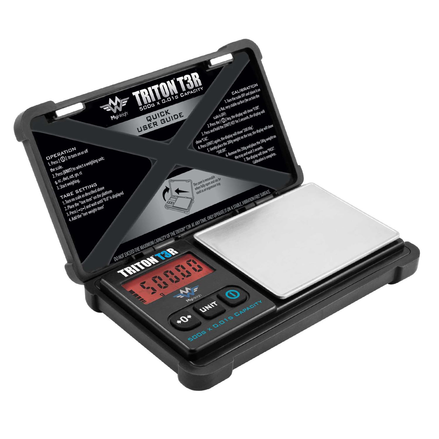My Weigh Triton T3R 500 front view, compact precision scale for on-the-go weighing.