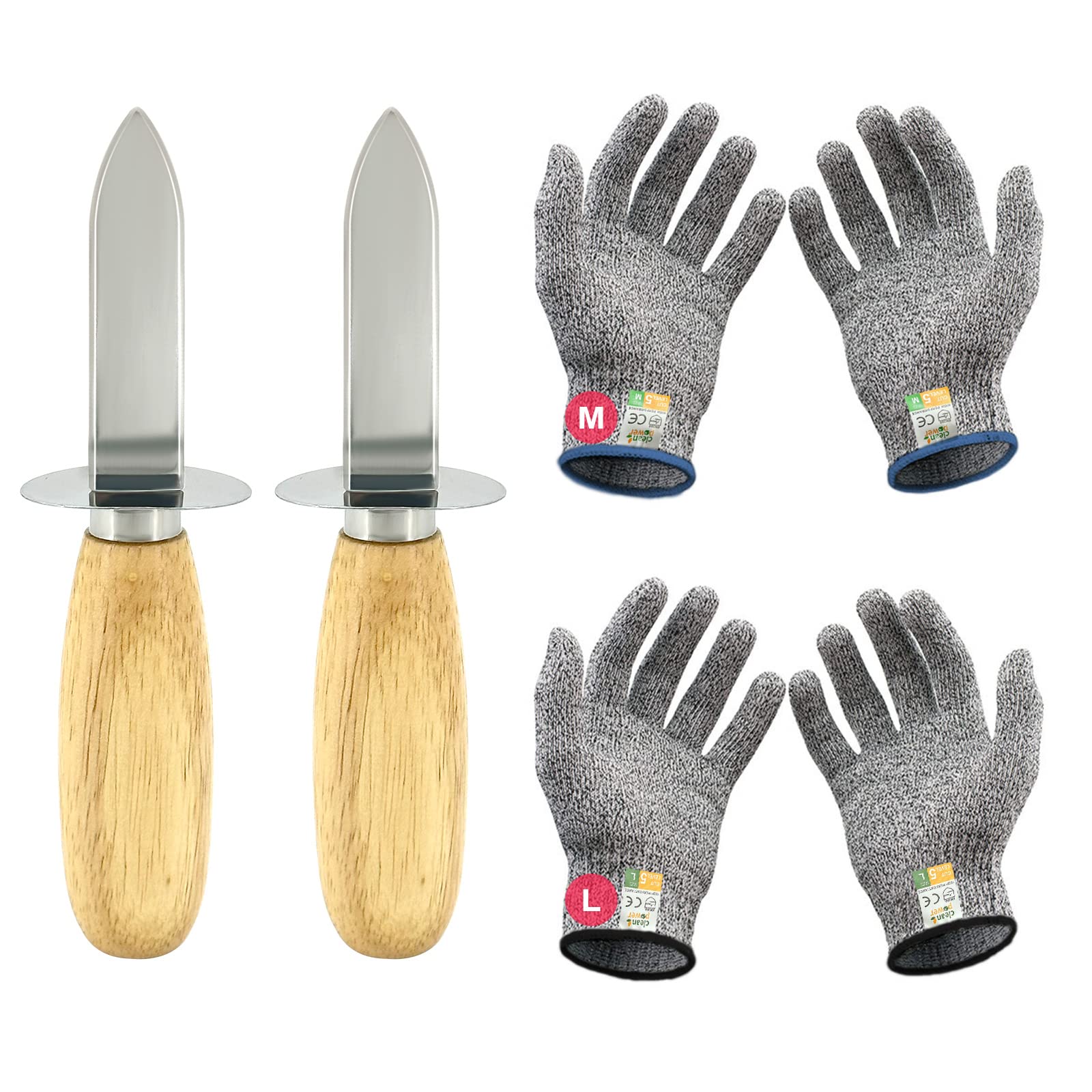 MYBMHTNB oyster knife set with stainless steel blades for easy shell opening.