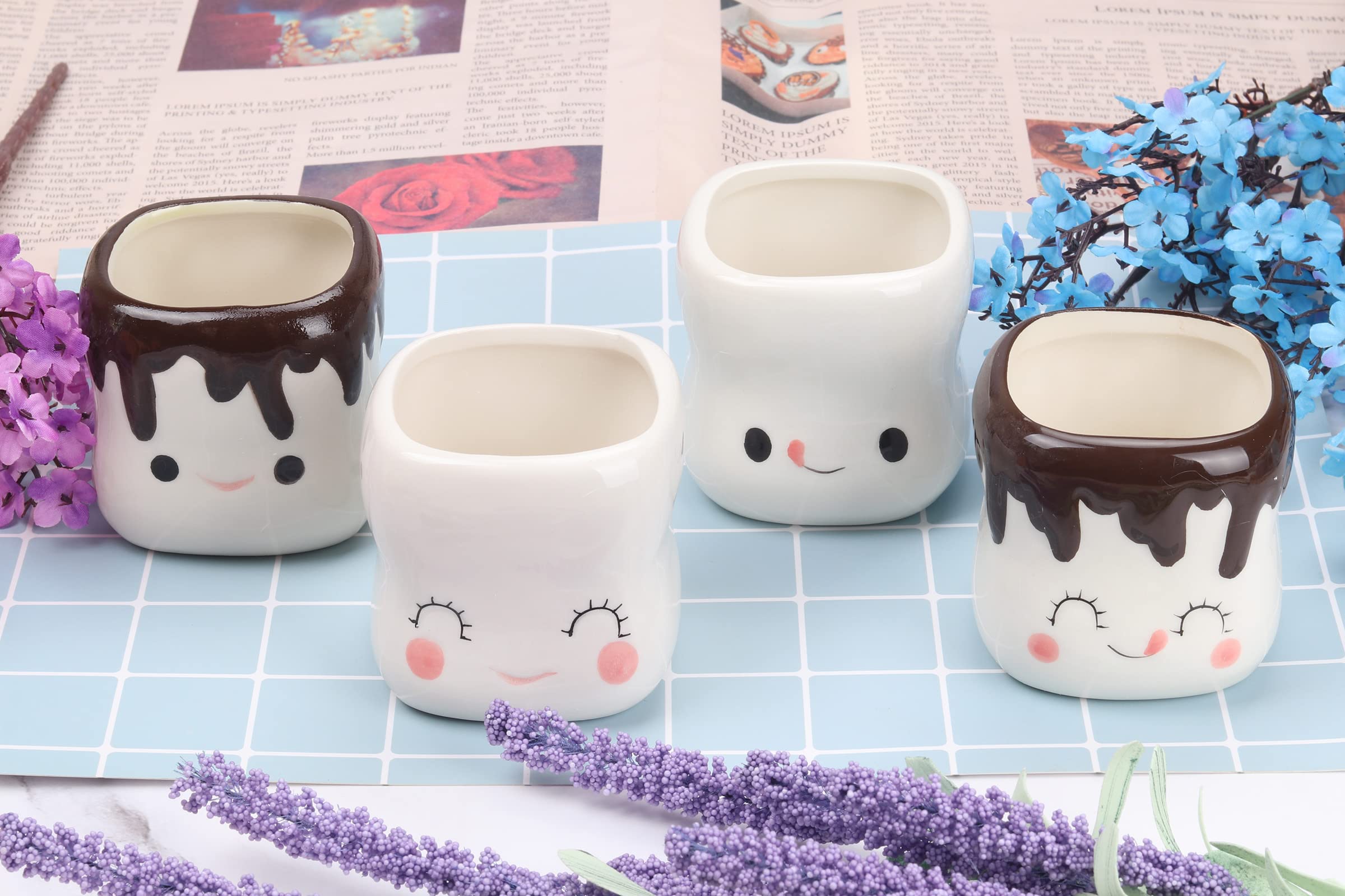 Close-up of Mycts mug face design adding charm to hot cocoa.
