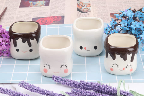 Close-up of Mycts mug face design adding charm to hot cocoa.