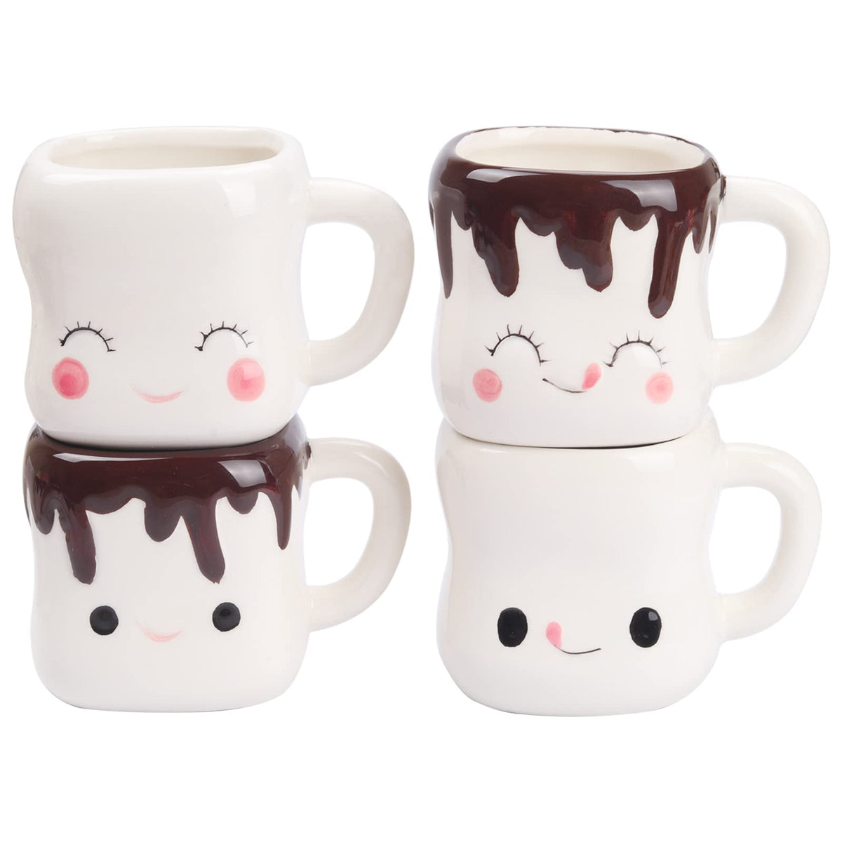 Mycts marshmallow mugs with handles, four-pack, cheerful faces enhance cozy drink moments.