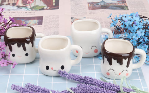 Mycts marshmallow mugs smiling face design for kids' hot cocoa and milk.