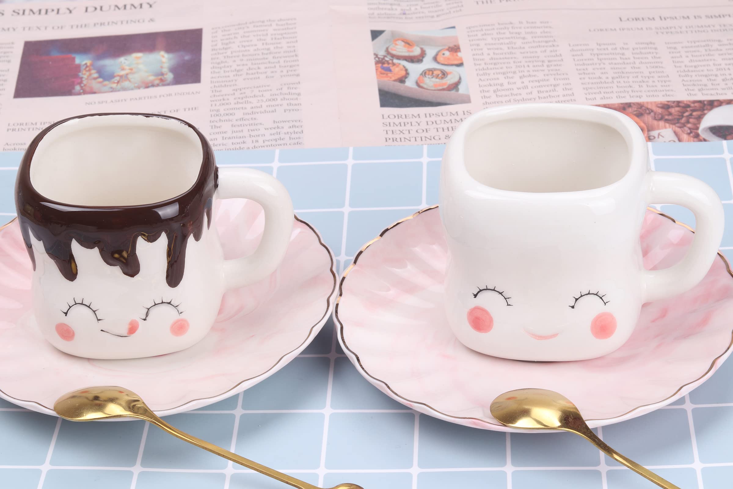 Mycts white ceramic mug with friendly face, durable daily drinkware.