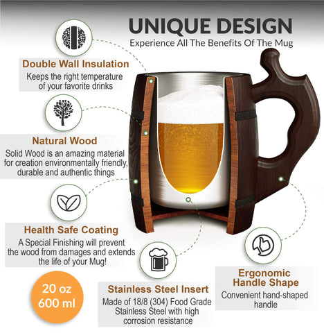 MyFancyCraft beer mug inner stainless steel cup keeps drinks cooler longer