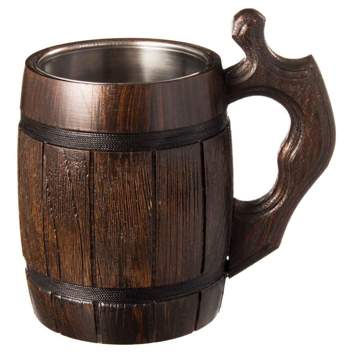 MyFancyCraft beer mug wooden tankard front view, rustic charm enhances beer enjoyment