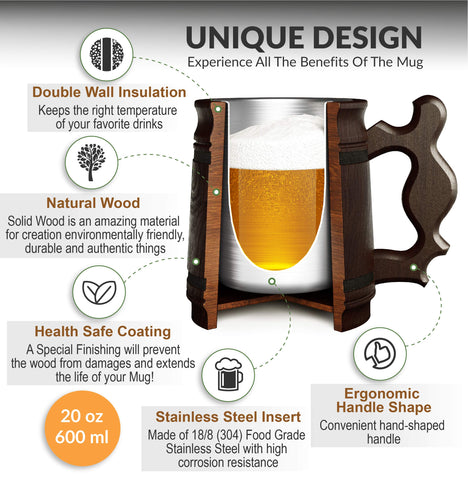 MyFancyCraft wooden mug with dark brown exterior offers rustic charm.