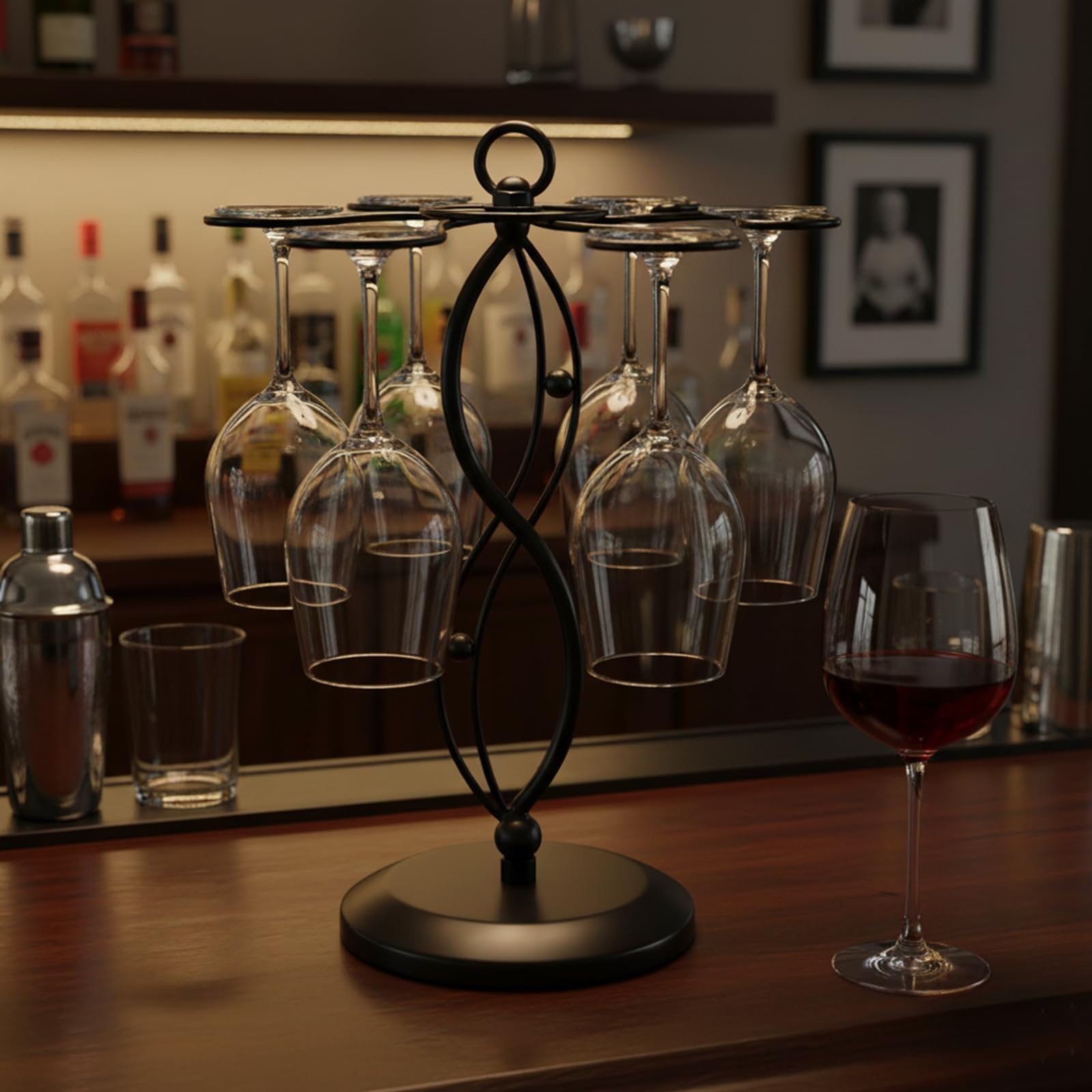 MyGift dust-free display shows glasses stored upside-down for cleanliness.