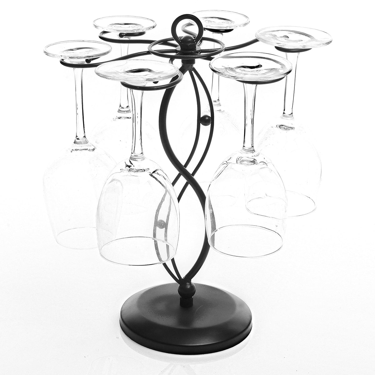 MyGift 6-Hook rotating wine glass rack side view showcasing space-saving storage.