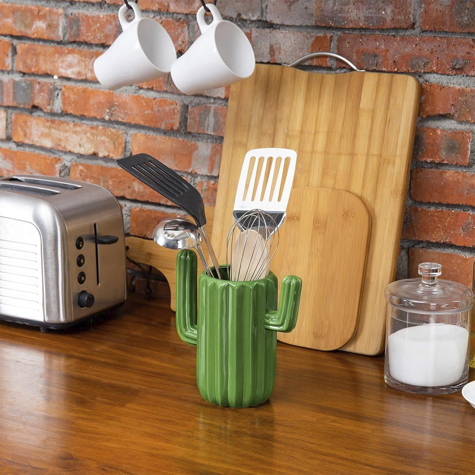 MyGift cactus holder with paintbrushes in an art studio display.