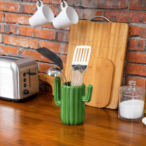 MyGift cactus holder with paintbrushes in an art studio display.