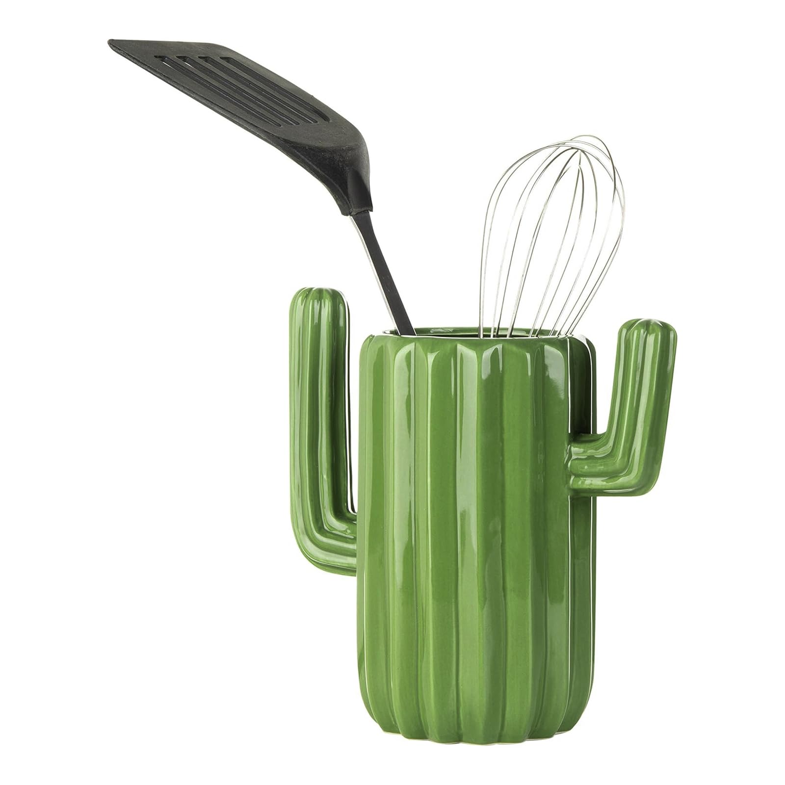 MyGift ceramic cactus close-up reveals durable glaze and vivid green color.