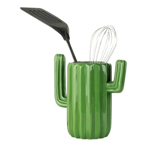 MyGift ceramic cactus close-up reveals durable glaze and vivid green color.