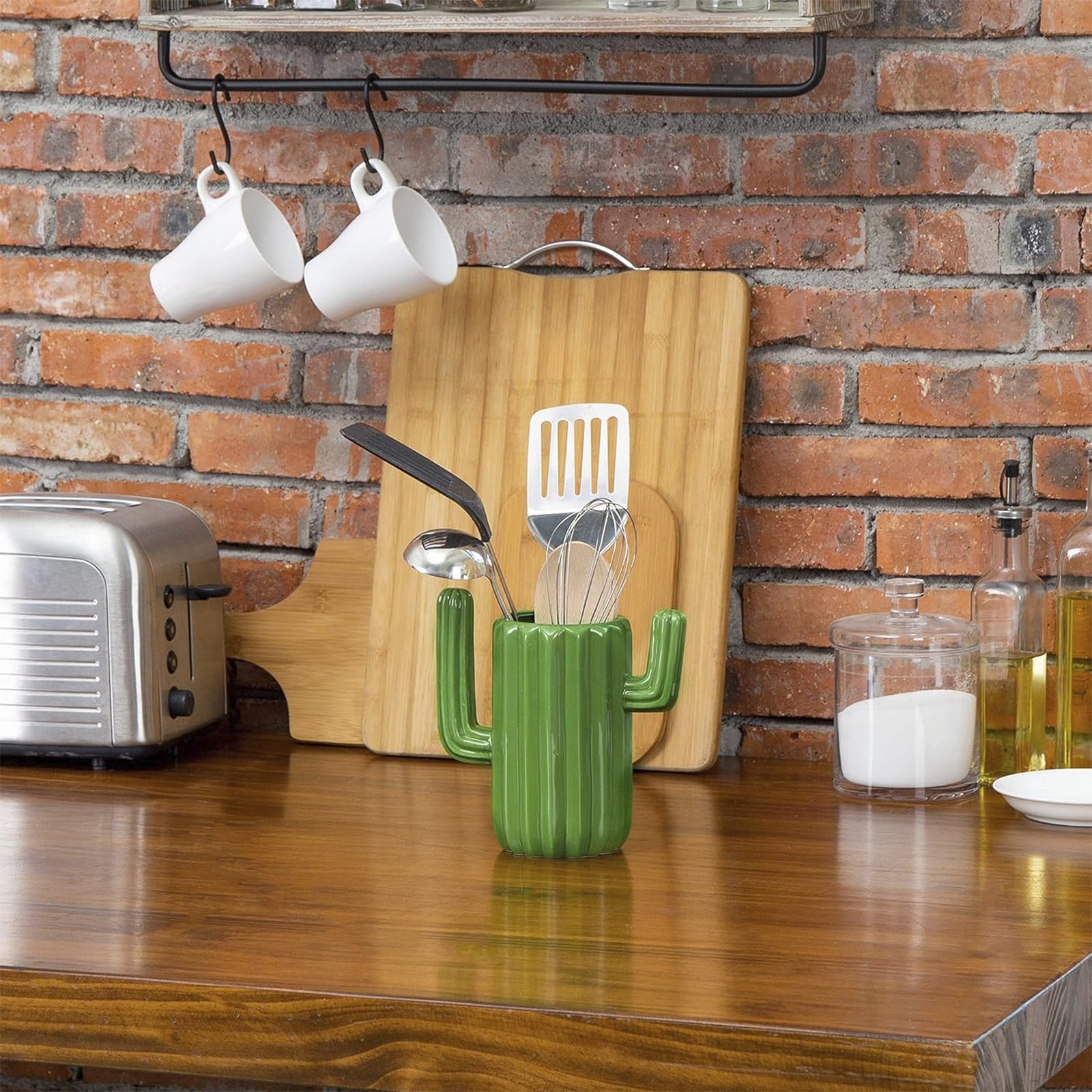 MyGift ceramic cactus shows 6.5H × 7.3W × 3.7L dimensions.