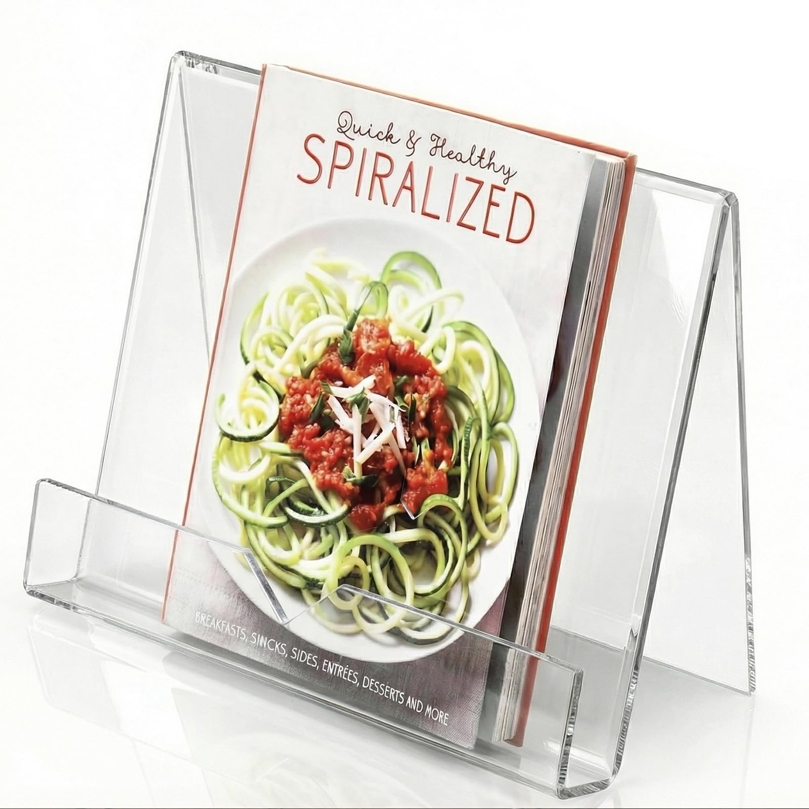 MyGift cookbook stand clear front view shows stable recipe display for easy reading