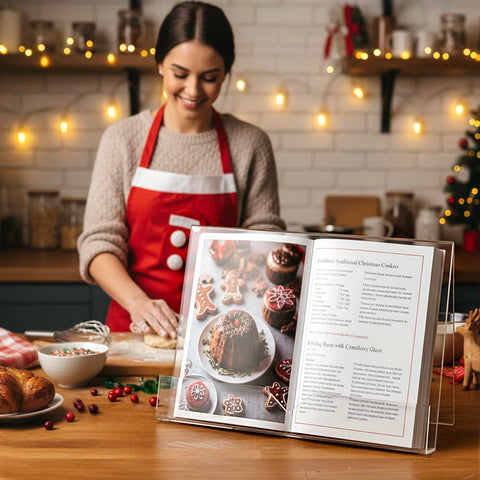 MyGift cookbook stand clear tablet holder illustrates versatile, hands-free reading