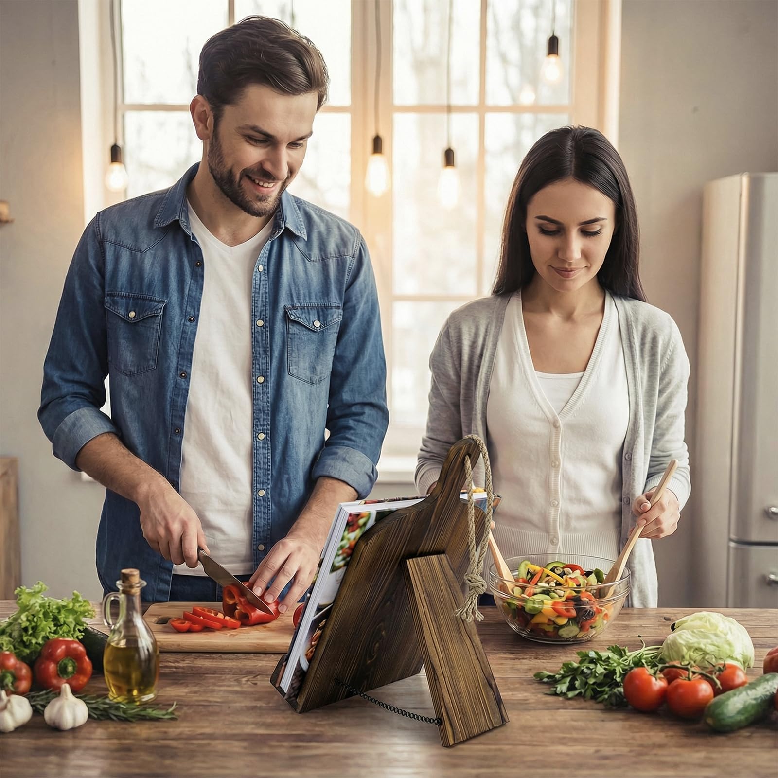 MyGift cookbook stand kickstand supports pages while you follow recipes.